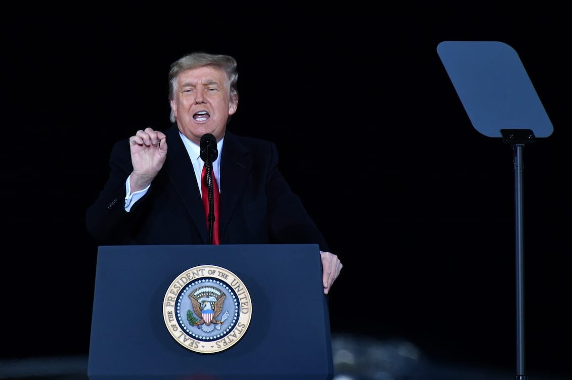 US President Donald J. Trump speaks during the Victory Rally by the Republican National Committee in Dalton, Georgia, United States on 4 January 2021. [Peter Zay - Anadolu Agency]