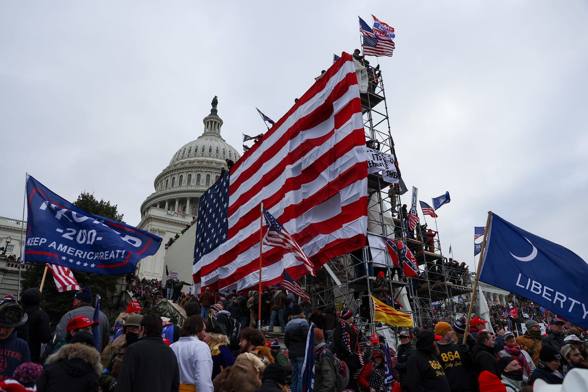 US President Donald Trump’s supporters gather outside the Capitol building in Washington D.C, US on 6 January 2021 [Tayfun Coşkun/Anadolu Agency]
