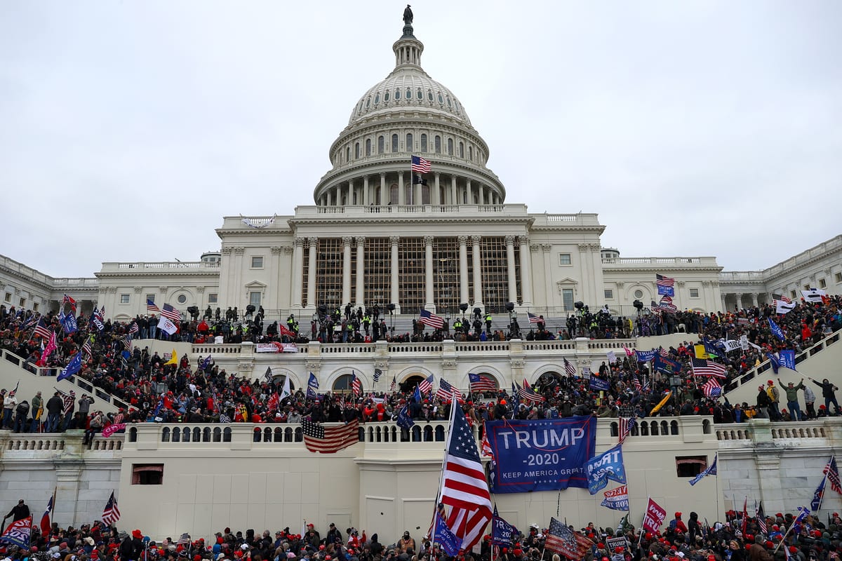 US President Donald Trump’s supporters gather outside the Capitol building in Washington DC, US on 6 January 2021 [Tayfun Coşkun/Anadolu Agency]