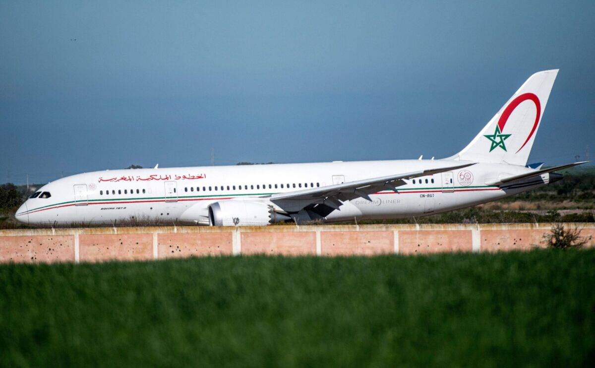 This picture taken on February 2, 2020 shows a Royal Air Maroc (RAM) Boeing 787-8 'Dreamliner' aircraft landing at Morocco's Benslimane airport,  [FADEL SENNA/AFP via Getty Images]