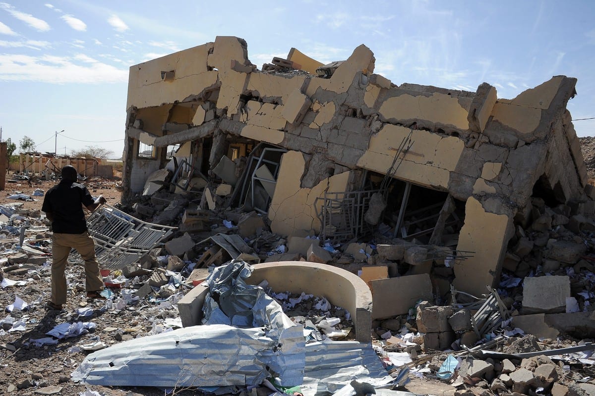 The ruins of a building destroyed by French air strikes in Mali on 5 February 2013 [PASCAL GUYOT/AFP/Getty Images]
