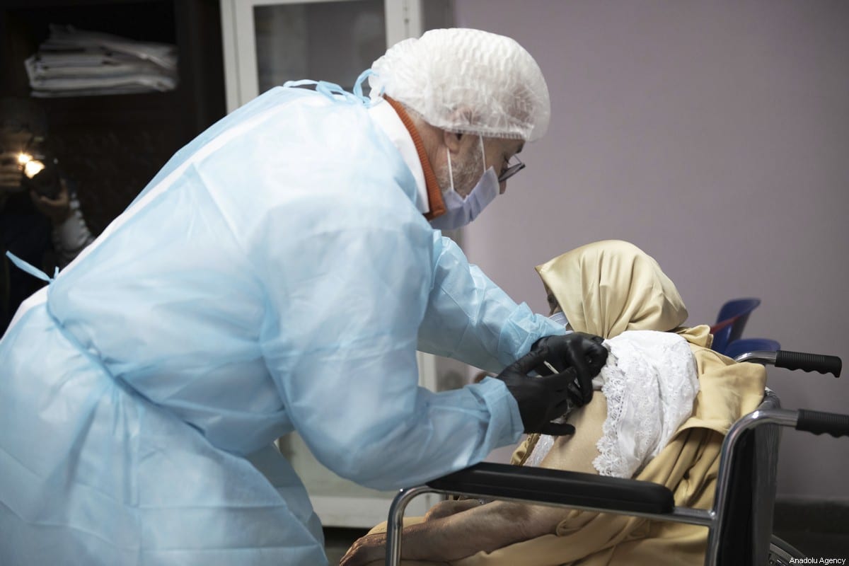 Elderly people receive the coronavirus (Covid-19) vaccine in Rabat, Morocco on 29 January 2021 [Jalal Morchidi/Anadolu Agency]