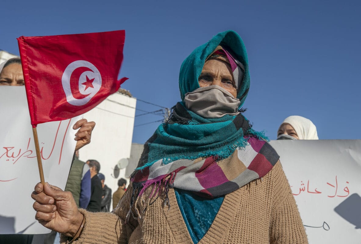 Supporters of Tunisian President, Kais Saied stage a demonstration in Tunis, Tunisia on 31 January 2021. [Yassine Gaidi - Anadolu Agency]