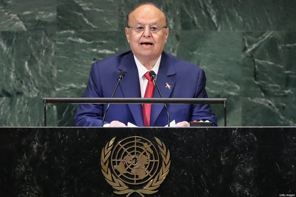 Yemen President Abd-Rabbu Mansour Hadi addresses the United Nations General Assembly on September 26, 2018 in New York City [John Moore/Getty Images]