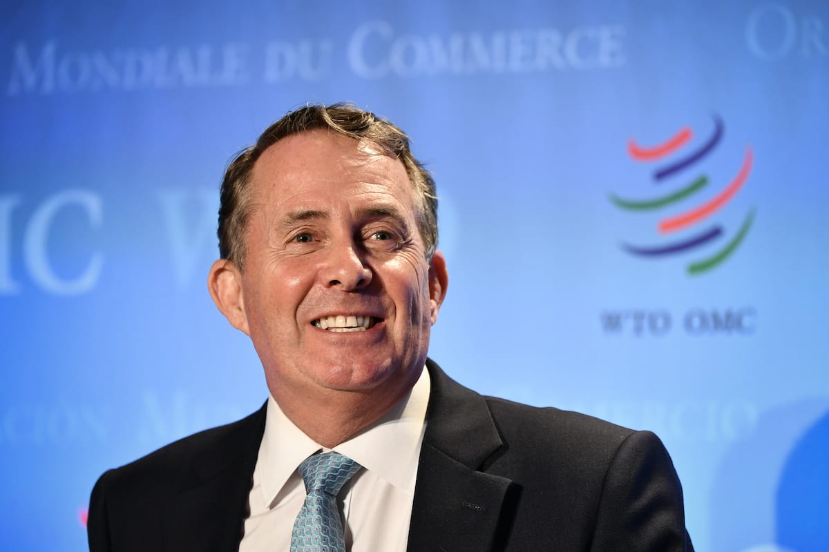 Britain's first post-Brexit international trade secretary Liam Fox attends a press conference on 17 July 2020 in Geneva [FABRICE COFFRINI/AFP via Getty Images]