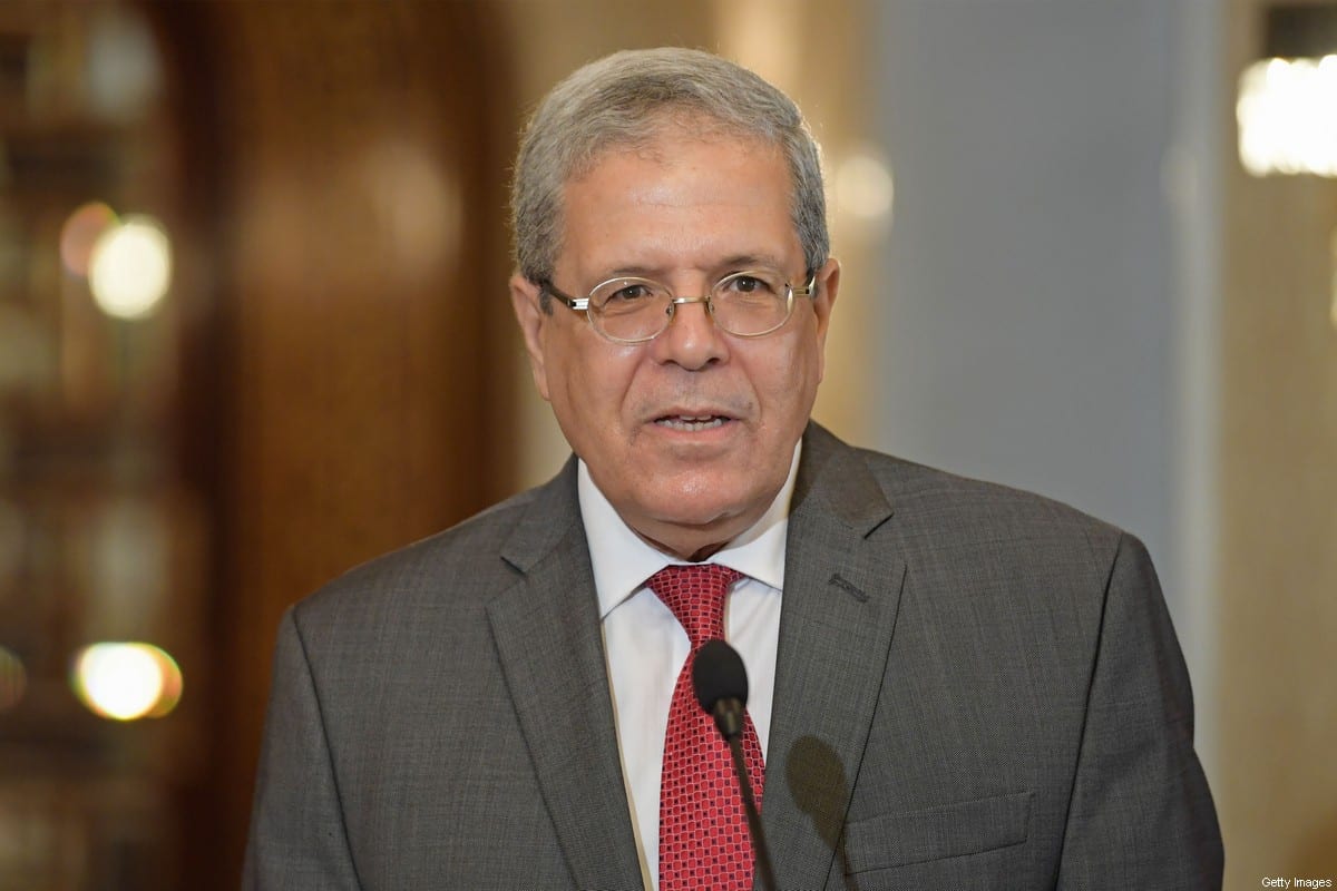 Tunisia's Foreign Minister Othman Jerandi speaks during a press conference at Carthage Palace on the eastern outskirts Tunis on October 12, 2020 [FETHI BELAID/AFP via Getty Images]