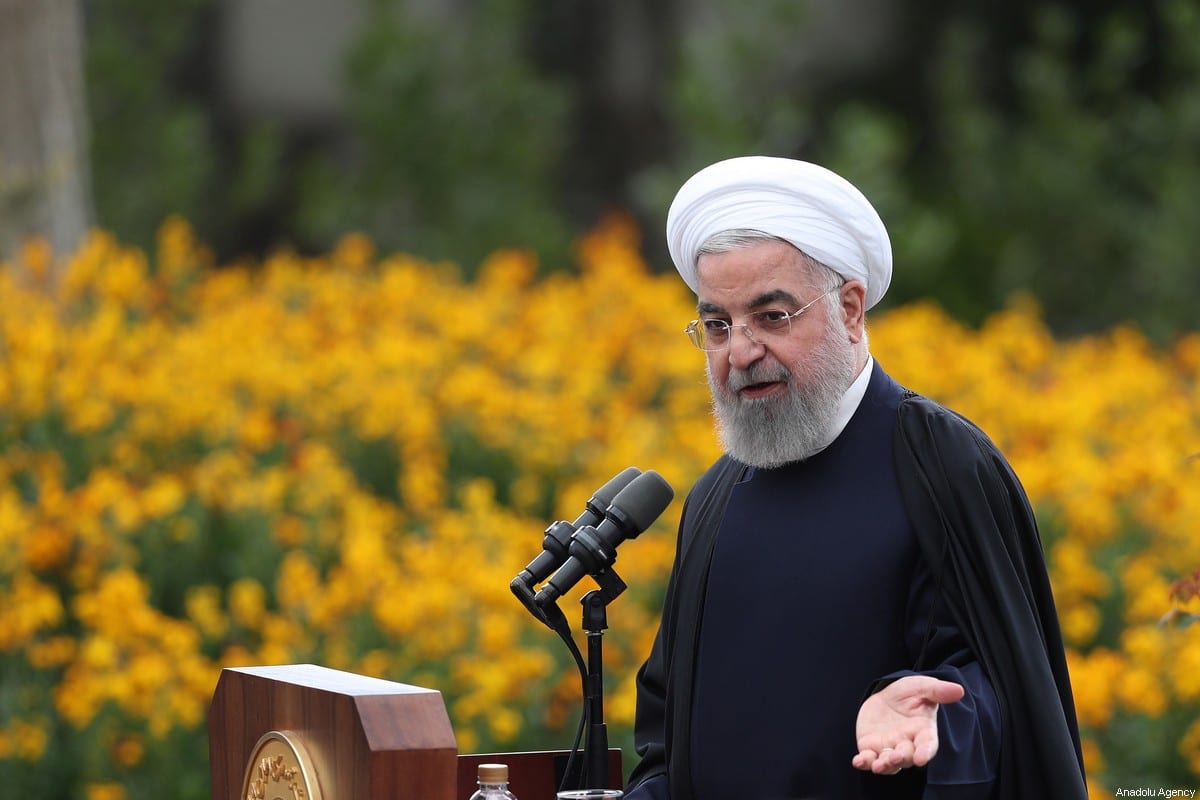 Iranian President Hassan Rouhani makes a statement as he holds a press conference following the Council of Ministers meeting, at the garden of the Sa'dabad Palace, in Tehran, Iran on 17 March 2021. [Iranian Presidency / Handout - Anadolu Agency]