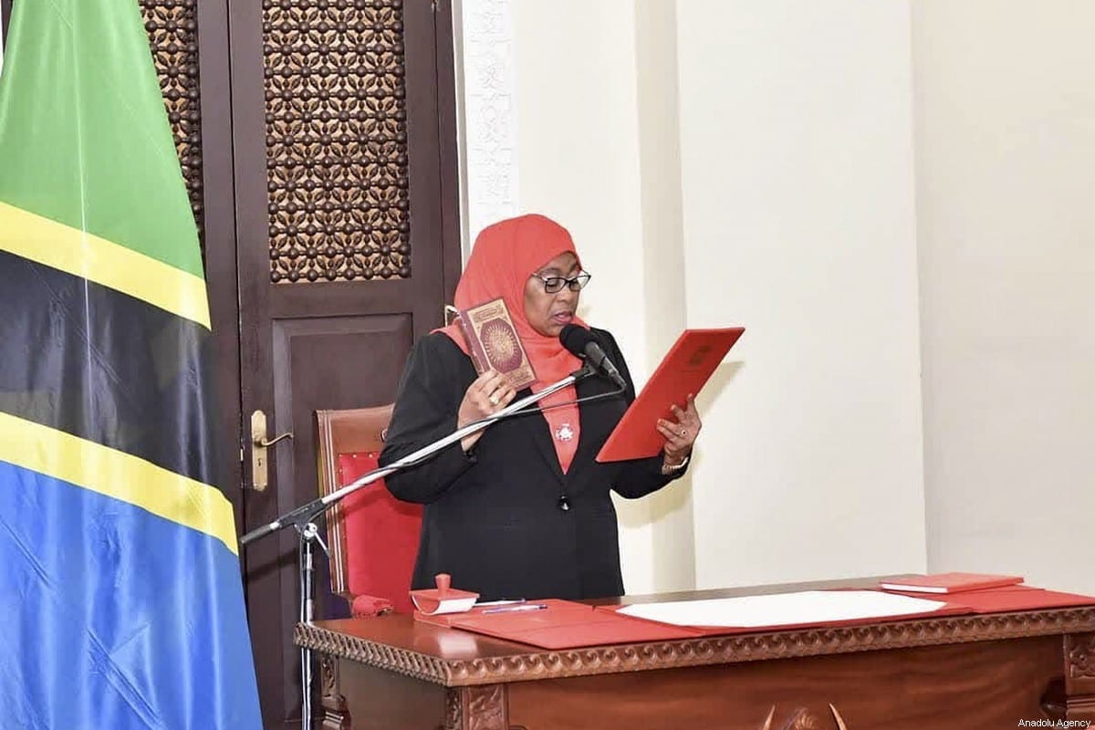 Samia Suluhu Hassan takes oath as Tanzania’s president, making the history as becoming the first female leader of the East African country, in Dodoma, Tanzania on March 19, 2021 [Presidency of Tanzania - Anadolu Agency]
