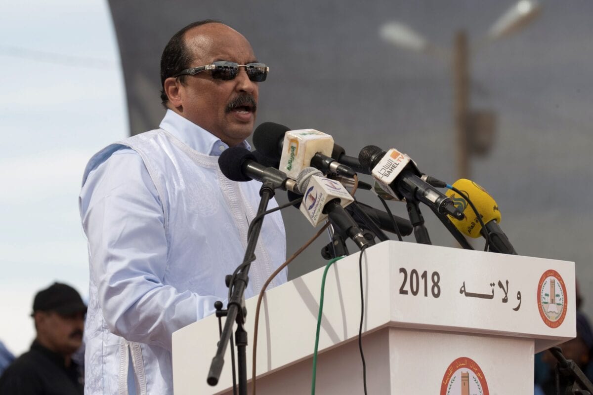 Former Mauritanian President Mohamed Ould Abdel Aziz delivers a speech during the launching of the Old Cities Festival, in Oualata, on November 20, 2018 [THOMAS SAMSON/AFP via Getty Images]