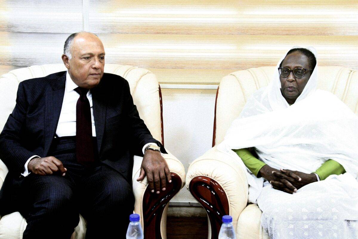 Asma Mohamed Abdalla (R) the newly appointed Sudanese Foreign Minister meets with her Egyptian counterpart Sameh Shoukry in the Sudanese capital Khartoum on September 9, 2019 [EBRAHIM HAMID/AFP via Getty Images]