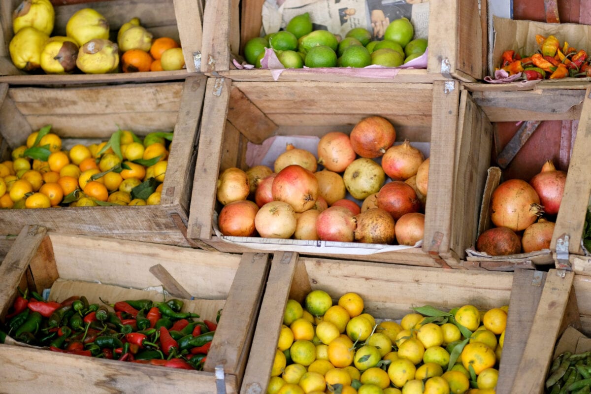 Various local fruits and vegetables are seen at a store in the outskirts of Marrakesh, Morocco on November 8, 2018 [Yuriko Nakao/Getty Images]