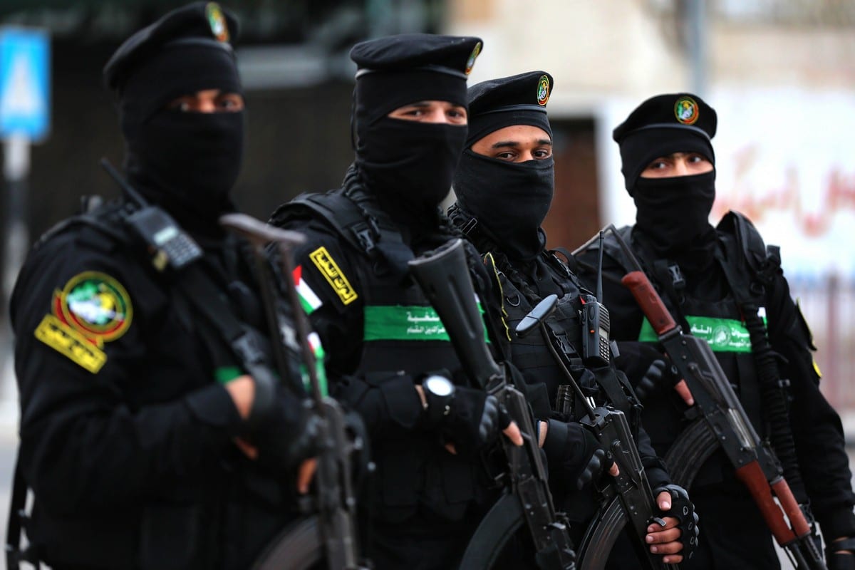 Palestinian group Hamas’s military wing, Izz ad-Din al Qassam Brigades, patrol at a street in Gaza City, Gaza on 23 April 2021. [Ashraf Amra - Anadolu Agency]