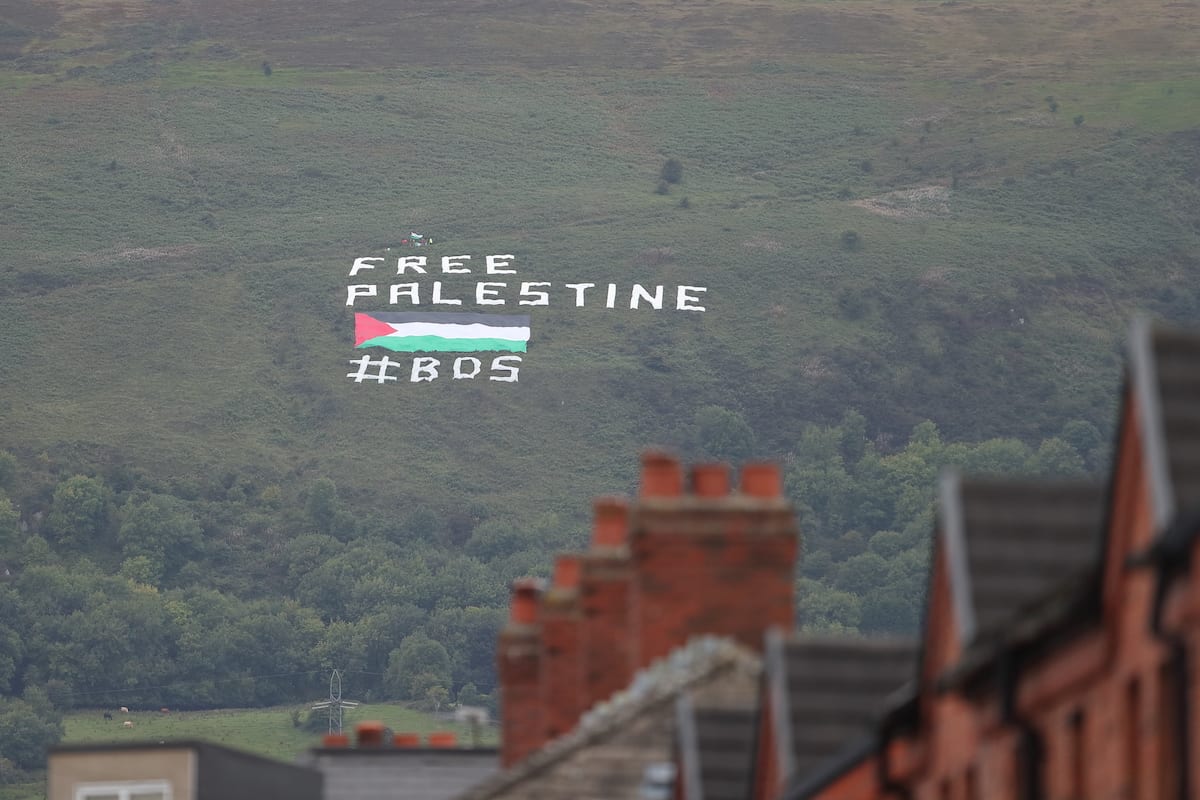 A protest banner against Israel saying Free Palestine on September 11, 2018 in Belfast, Northern Ireland. [James Williamson - AMA/Getty Images]