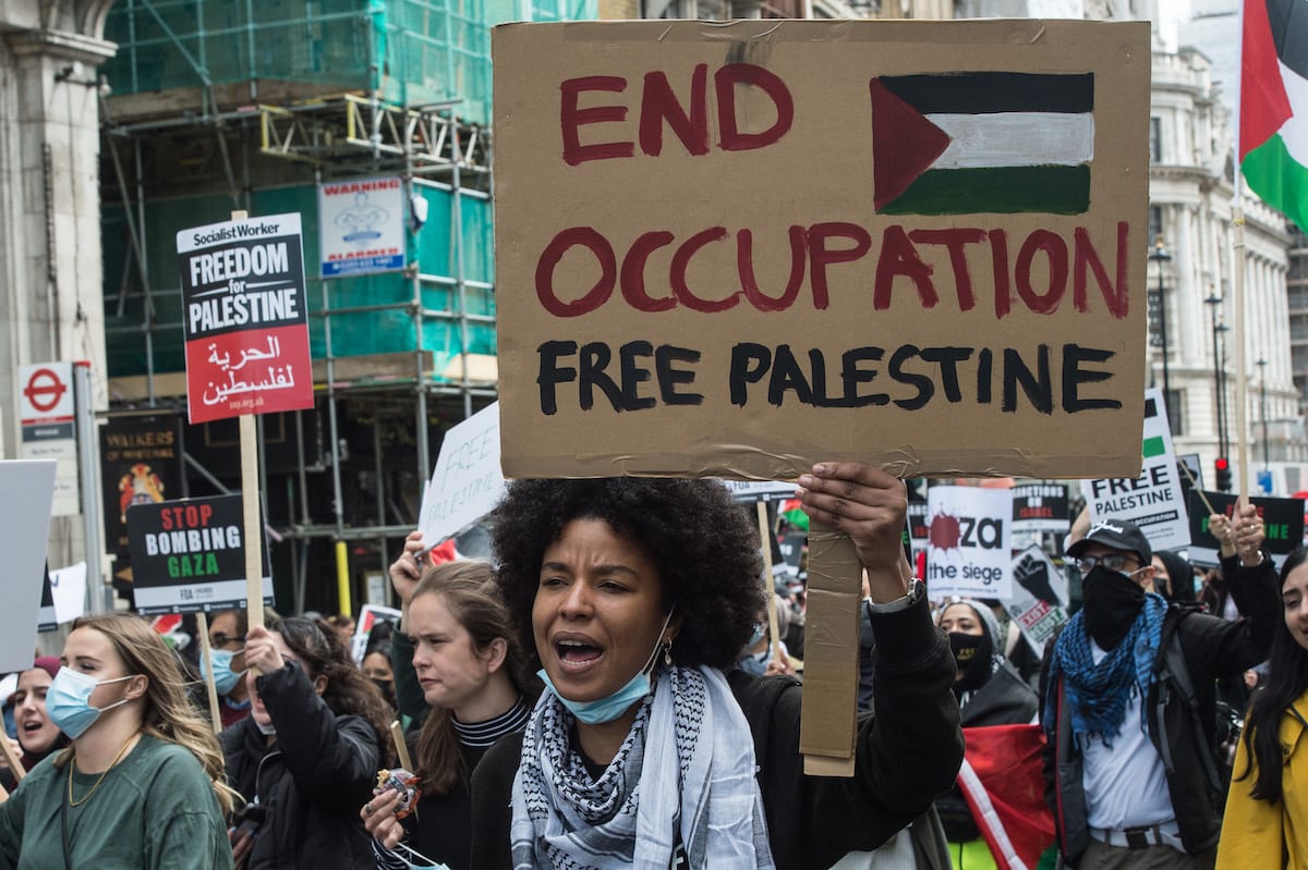 A demonstration in solidarity with the Palestinian people on May 22, 2021 in London, England [Guy Smallman/Getty Images]