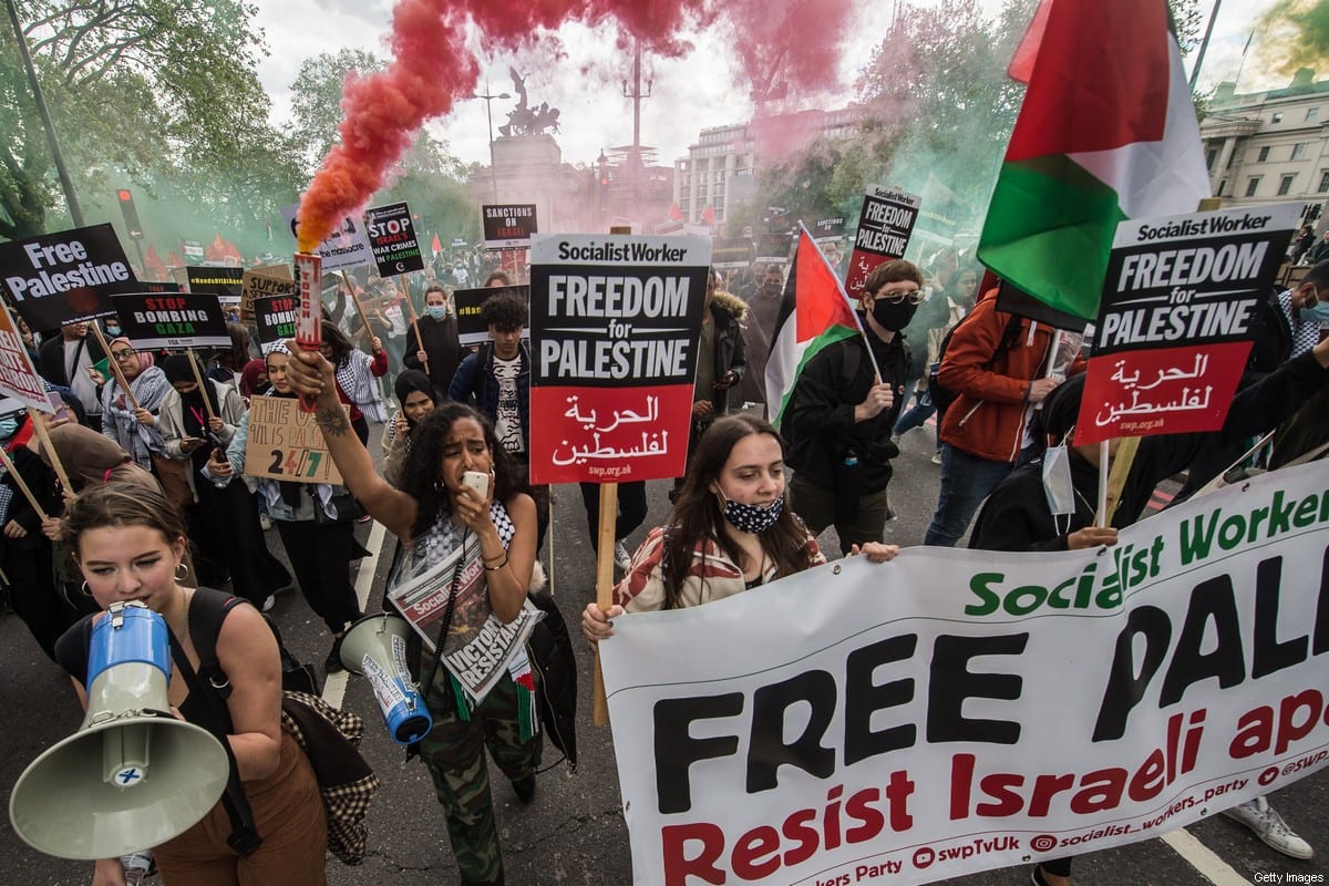 Protest in solidarity with Palestine in London, UK on 22 May 2021 [Guy Smallman/Getty Images]