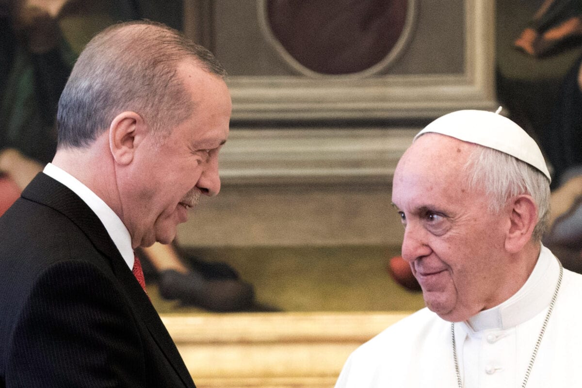 Pope Francis meets President of Turkey Recep Tayyip Erdogan at the Apostolic Palace on February 5, 2018 in Vatican City, Vatican [Vatican Pool/Getty Images]