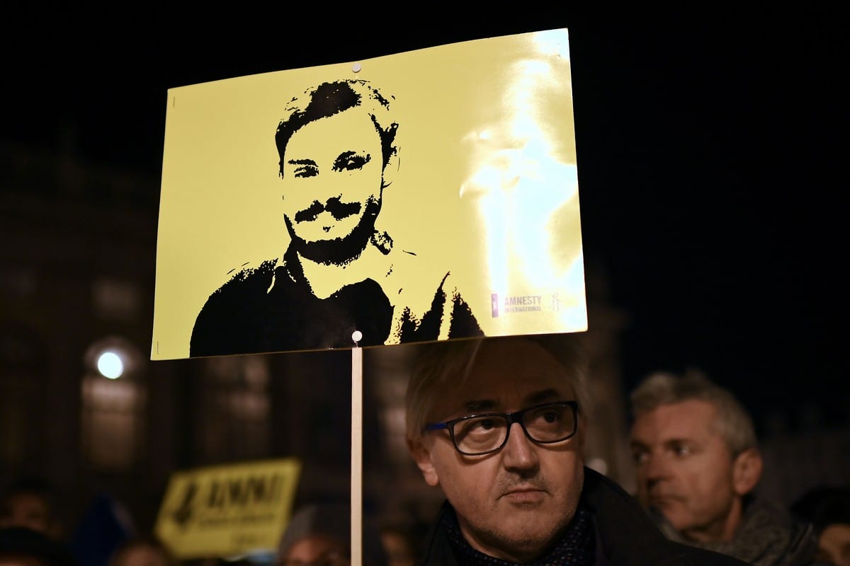 Protest in Italy on 25 January 2020 for Italian student Giulio Regeni who was murdered in Egypt [MARCO BERTORELLO/AFP via Getty Images]