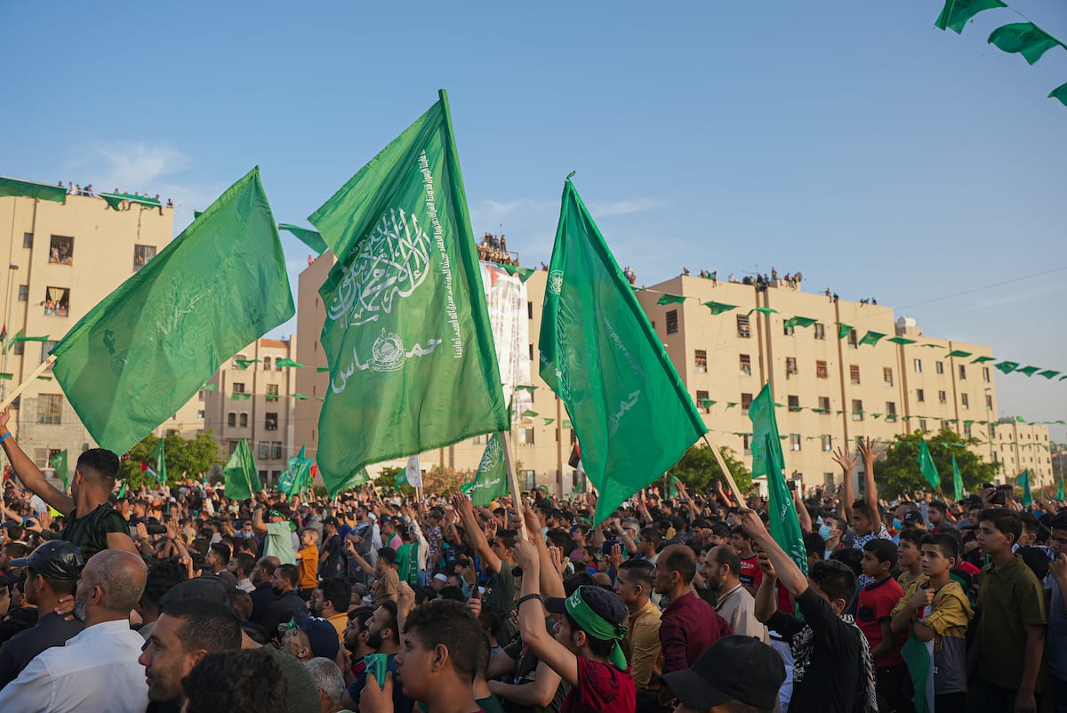 Hamas flags in Gaza on May 30, 2021 [Ömer Ensar - Anadolu Agency]