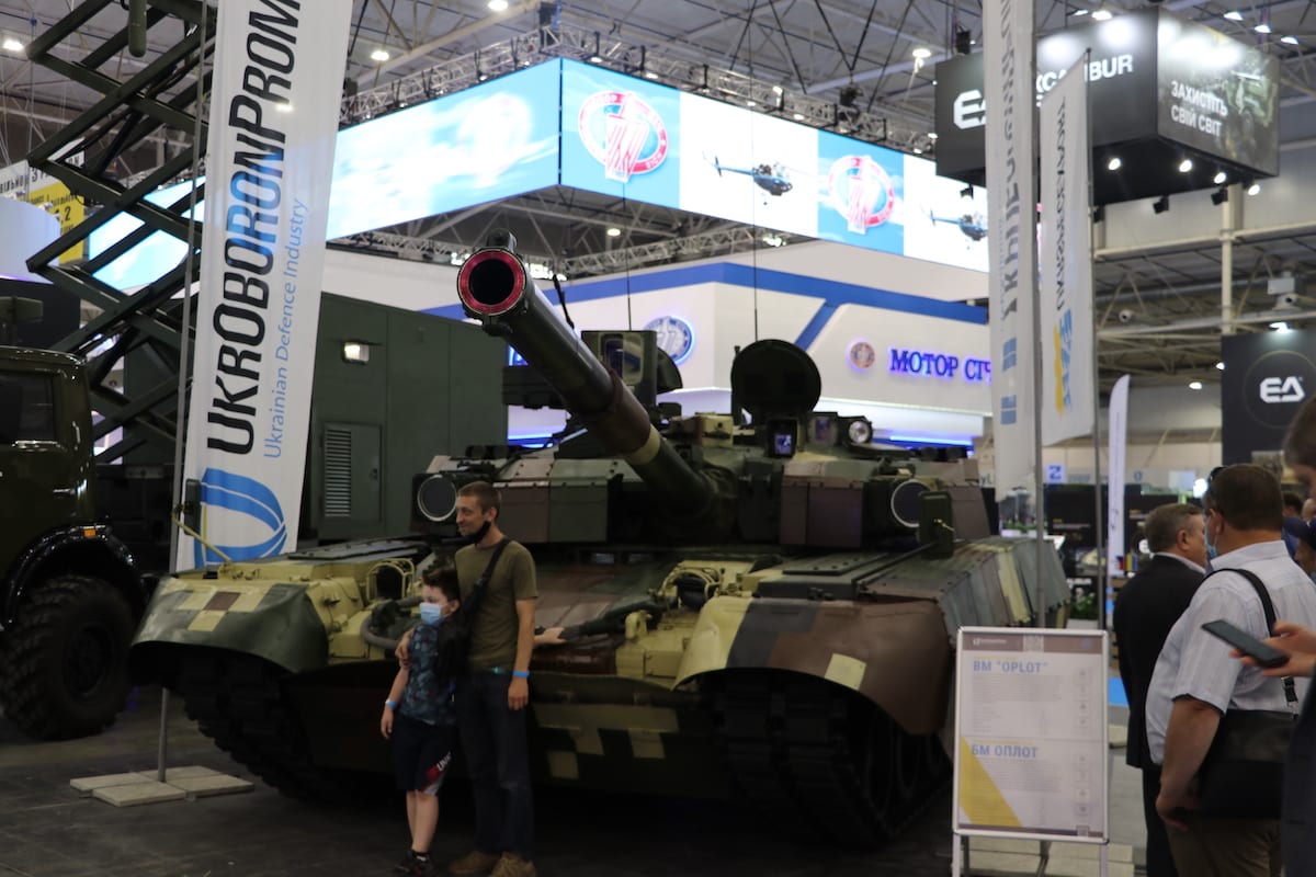 KIEV, UKRAINE - JUNE 15: A view from the 17th International Exhibition "ARMS AND SECURITY 2021" and 12th International Aviation and Space Salon is held at Kiev International Exhibition Centre, Kiev, Ukraine on June 15, 2021. Defence and Aerospace Industry Exporters’ Association of Turkey ( SSI), Mechanical and Chemical Industry Company and Menatek companies from Turkey also opened stands at the fair. ( Talha Yavuz - Anadolu Agency )