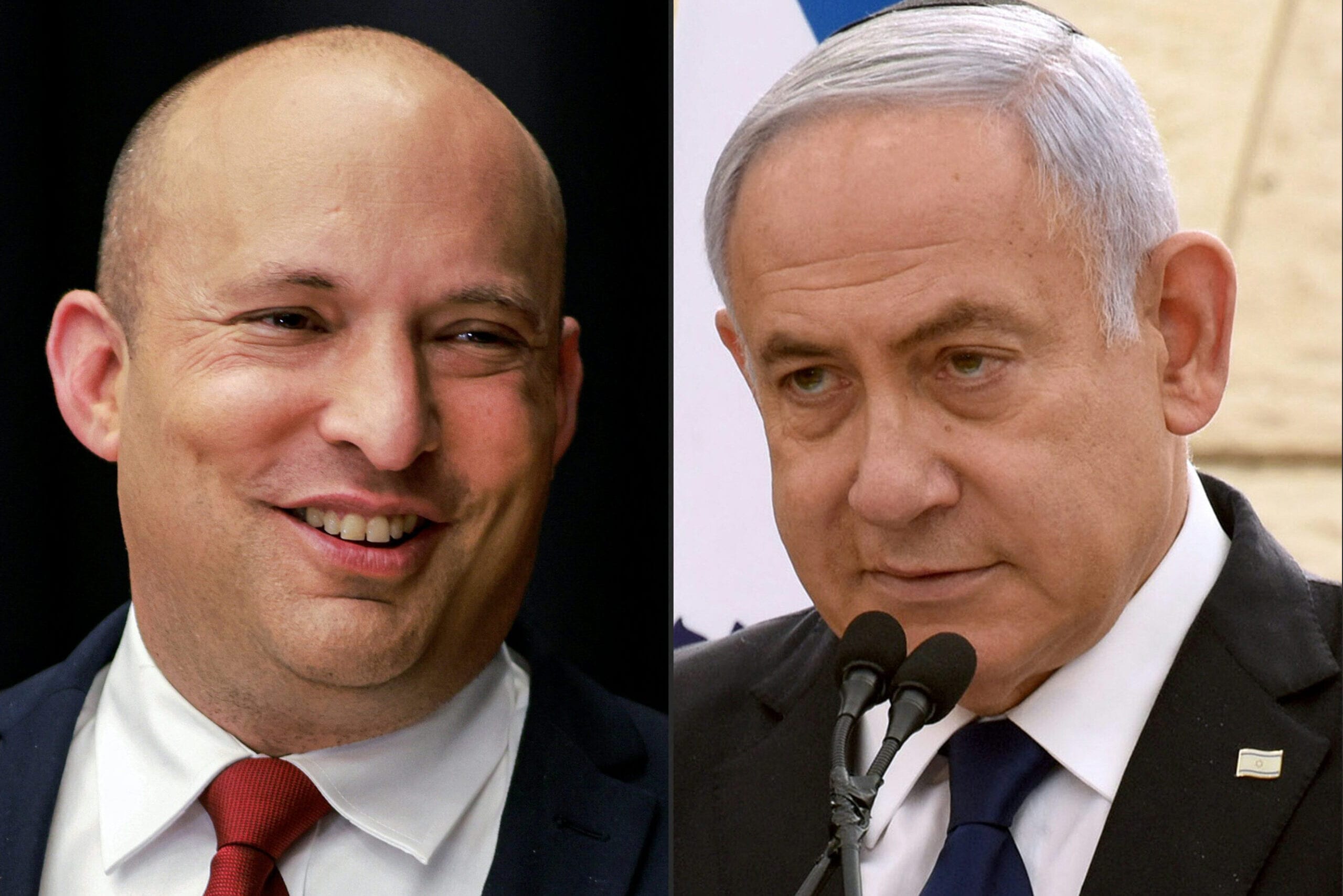 (L to R) Naftali Bennett of the Yamina (Right) and Israeli Prime Minister Benjamin Netanyahu of the Likud party [GIL COHEN-MAGEN,MENAHEM KAHANA,DEBBIE HILL/POOL/AFP via Getty Images]