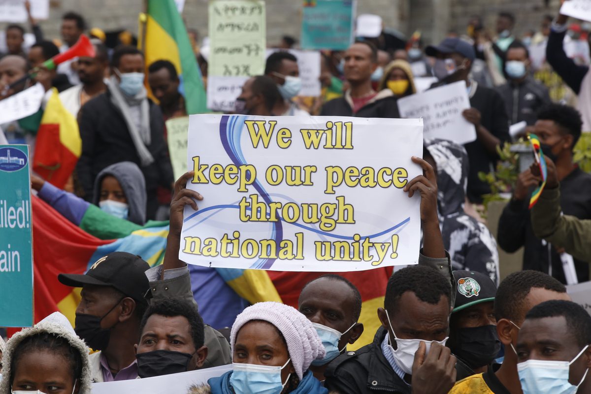 Huge gathering built up at Meskel square in Addis Ababa, Ethiopia on July 22,2021 [Minasse Wondimu Hailu/Anadolu Agency]