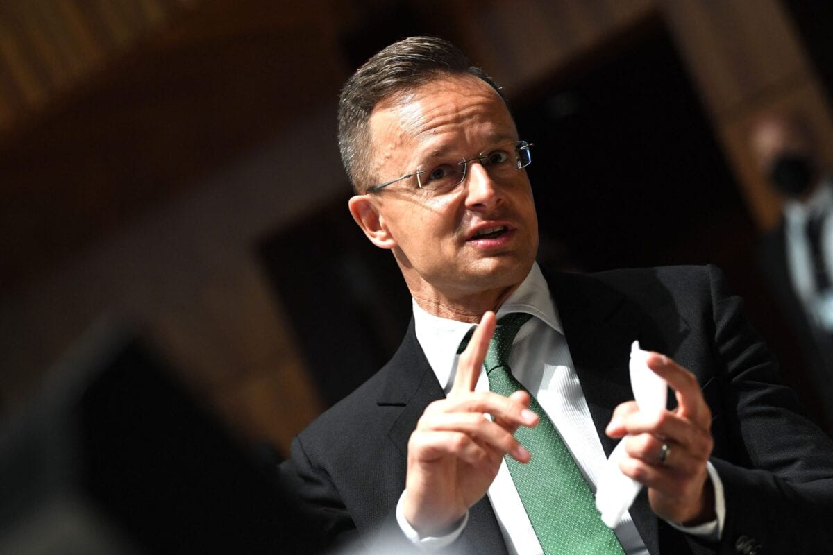 Hungary's Minister for External Economy and Foreign Affairs Peter Szijjarto gestures during a General Affairs meeting in Luxembourg on June 22, 2021 [JOHN THYS/POOL/AFP via Getty Images]