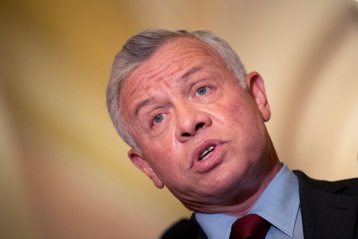 Jordan's King Abdullah II speaks to the press before a meeting with US Speaker of the House, Nancy Pelosi, Democrat of California, on Capitol Hill July 22, 2021, in Washington, DC. [BRENDAN SMIALOWSKI/AFP via Getty Images]