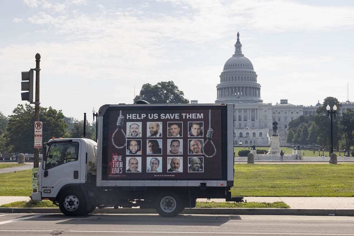 On July 17th and 18th, 2021, a truck ad drove through Washington D.C. and Northern Virginia displaying the faces of 12 political prisoners in Egypt that are facing the death penalty [The Freedom Initiative/Flickr]