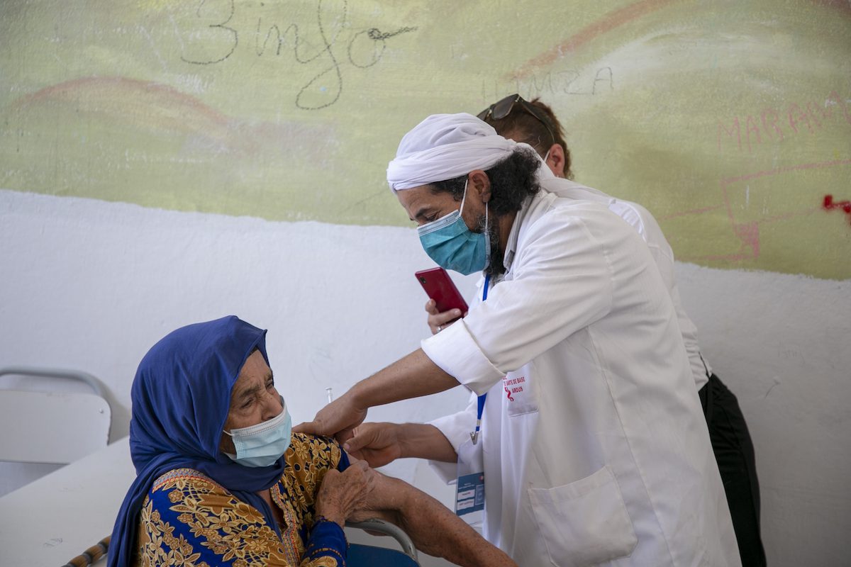 BEN AROUS, TUNISIA - AUGUST 8: Tunisians receive Covid-19 vaccine at an inoculation center as the country starts the national intensive vaccination days against Covid-19, on August 8, 2021 in Ben Arous, Tunisia. ( Yassine Gaidi - Anadolu Agency )