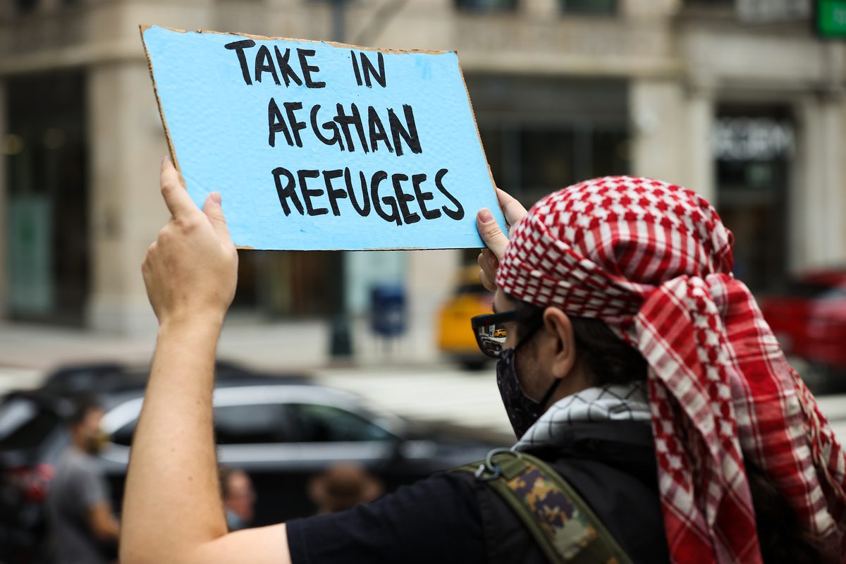 Protest in support of Afghan refugees in New York, United States on 28 August 2021 [Tayfun Coşkun/Anadolu Agency]