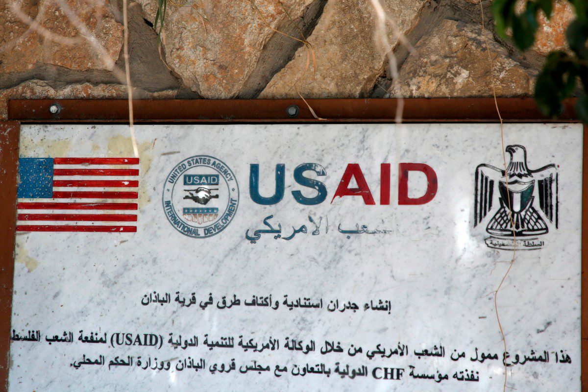 A USAID mural in occupied West Bank on 25 August 2018 [JAAFAR ASHTIYEH/AFP/Getty Images]