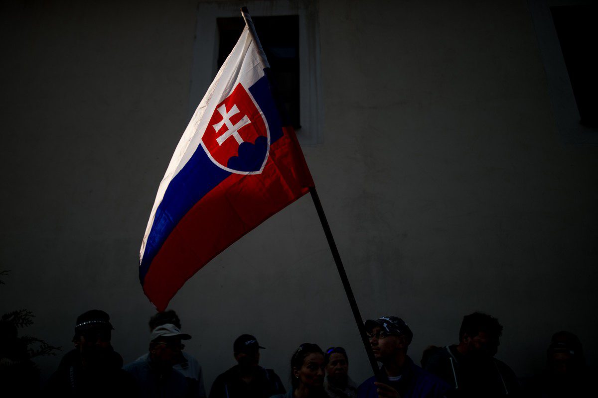 The Slovakian flag in Bratislava, Slovakia, on 9 April 2019 [VLADIMIR SIMICEK/AFP/Getty Images]