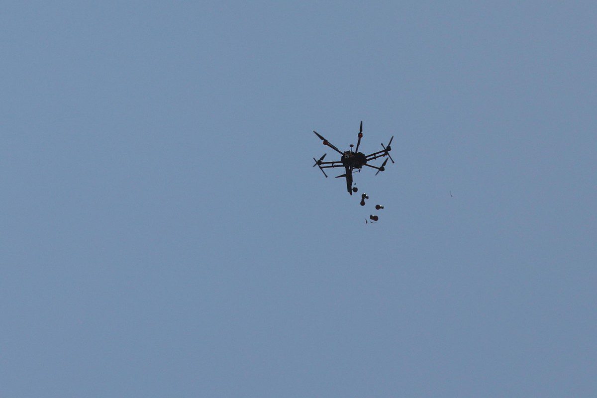 Israeli forces use drones to launch tear gas following their intervention in a protest against Jewish settlements in Nablus, West Bank on September 3, 2021 [İssam Rimawi - Anadolu Agency]