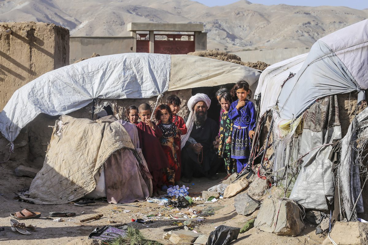Displaced children are seen in Afghanistan on 16 September 2021 [Stringer/Anadolu Agency]