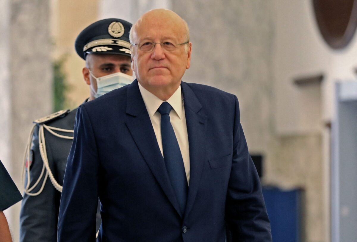 Lebanese Prime Minister-designate Najib Mikati arrives for the first cabinet meeting at the presidential palace in Baabda, east of the capital Beirut, on 13 September 2021. [ANWAR AMRO/AFP via Getty Images]
