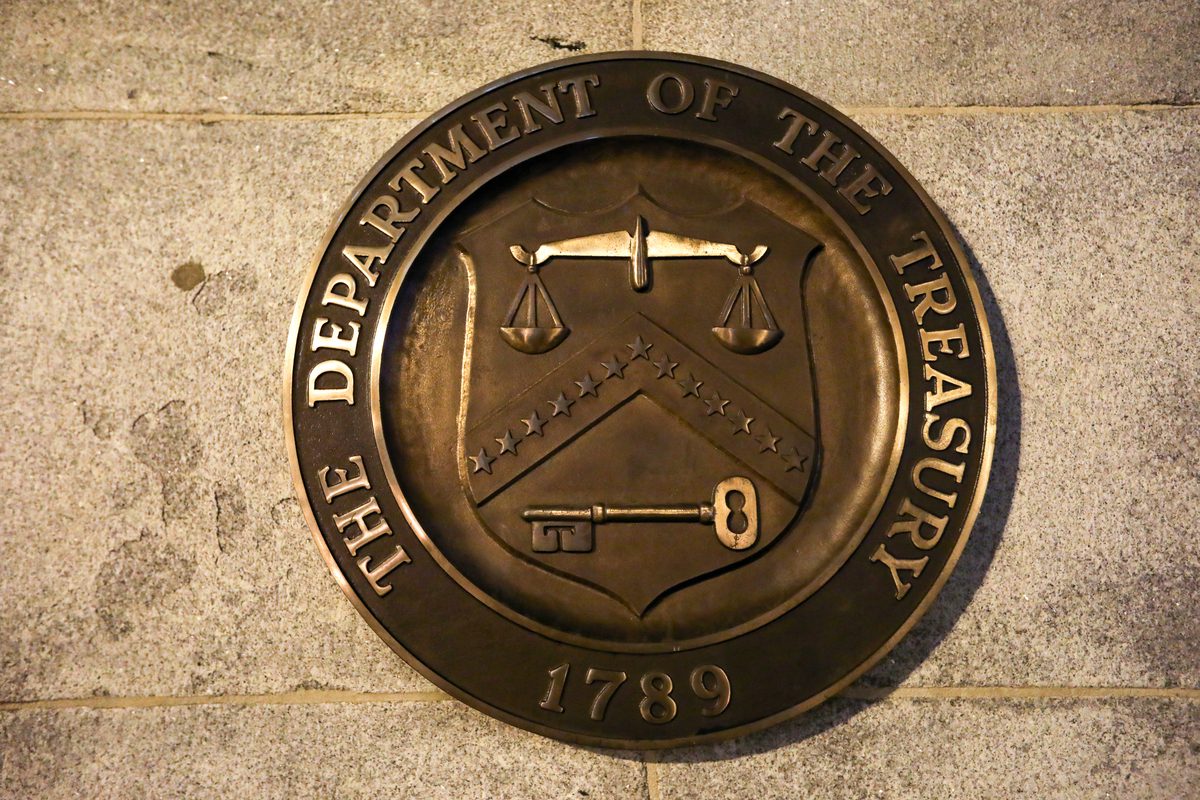 Seal of the United States Department of the Treasury in Washington, United States on October 26, 2021 [Yasin Öztürk/Anadolu Agency]