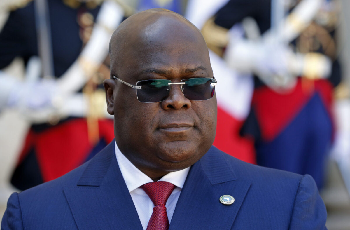 PARIS, FRANCE - APRIL 27: Republic of Congo's President Felix Tshisekedi makes a statement during a joint press conference with French President Emmanuel Macron prior to a working lunch at the Elysee Presidential Palace on April 27, 2021 in Paris, France. In a statement released by Elysee, “France and the Democratic Republic of the Congo strongly condemn the repression of demonstrations in Chad and call for an end to all forms of violence. They recall their support for an inclusive transition process, open to all Chadian political forces, led by a civilian government of national unity and due to lead the country to elections within 18 months. They express their support for the accompanying efforts undertaken by the African Union and reiterate their attachment to the stability and integrity of Chad". (Photo by Chesnot/Getty Images)