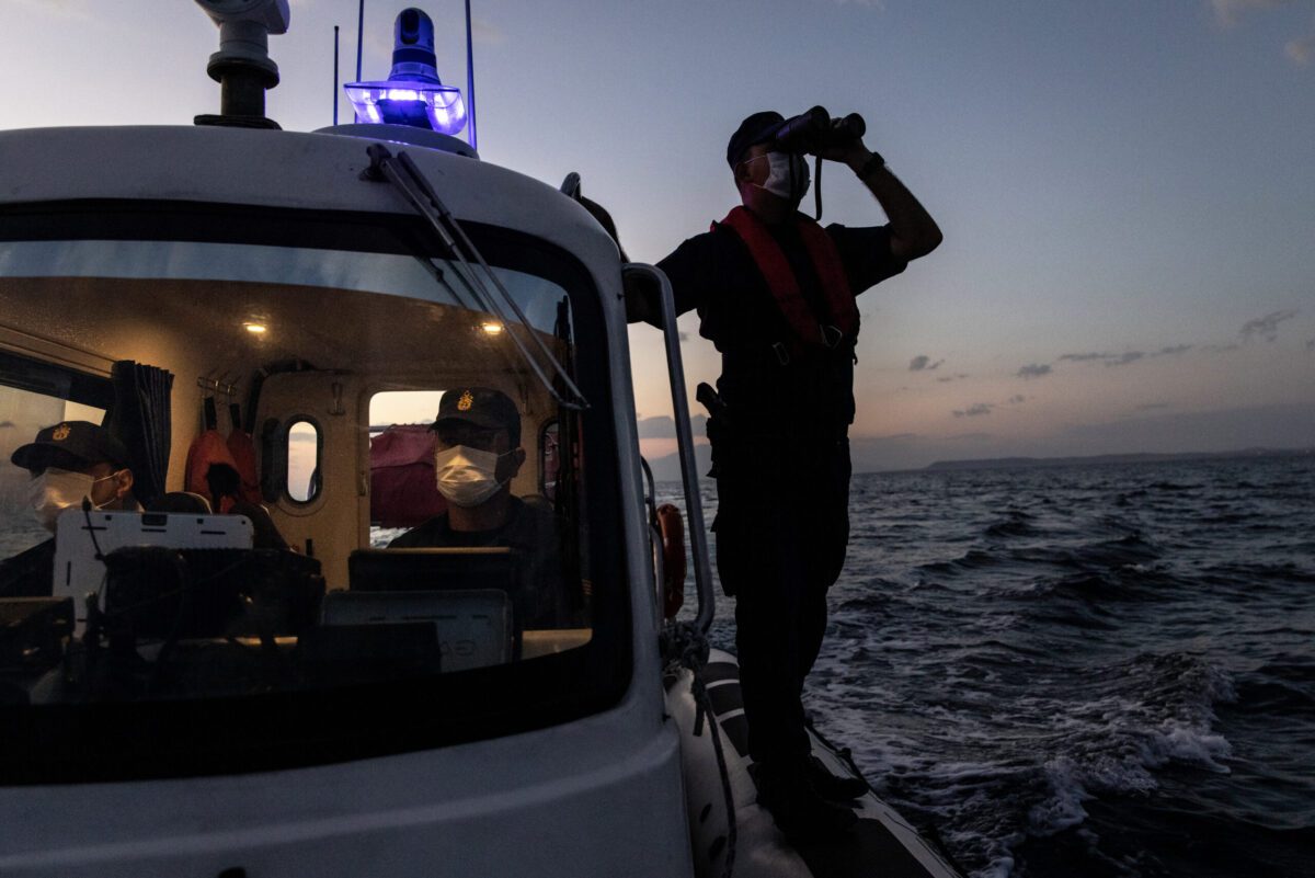 Members of the Turkish Coast Guard search for boats carrying refugees and migrants during a patrol conducted for the press on Lake Van on September 29, 2021 in Van, Turkey [Chris McGrath/Getty Images]