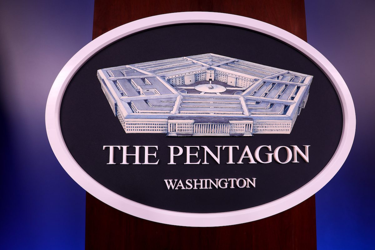 A view of Pentagon logo in Pentagon Arlington-Virginia, United States on November 03, 2021 [Yasin Öztürk/Anadolu Agency]