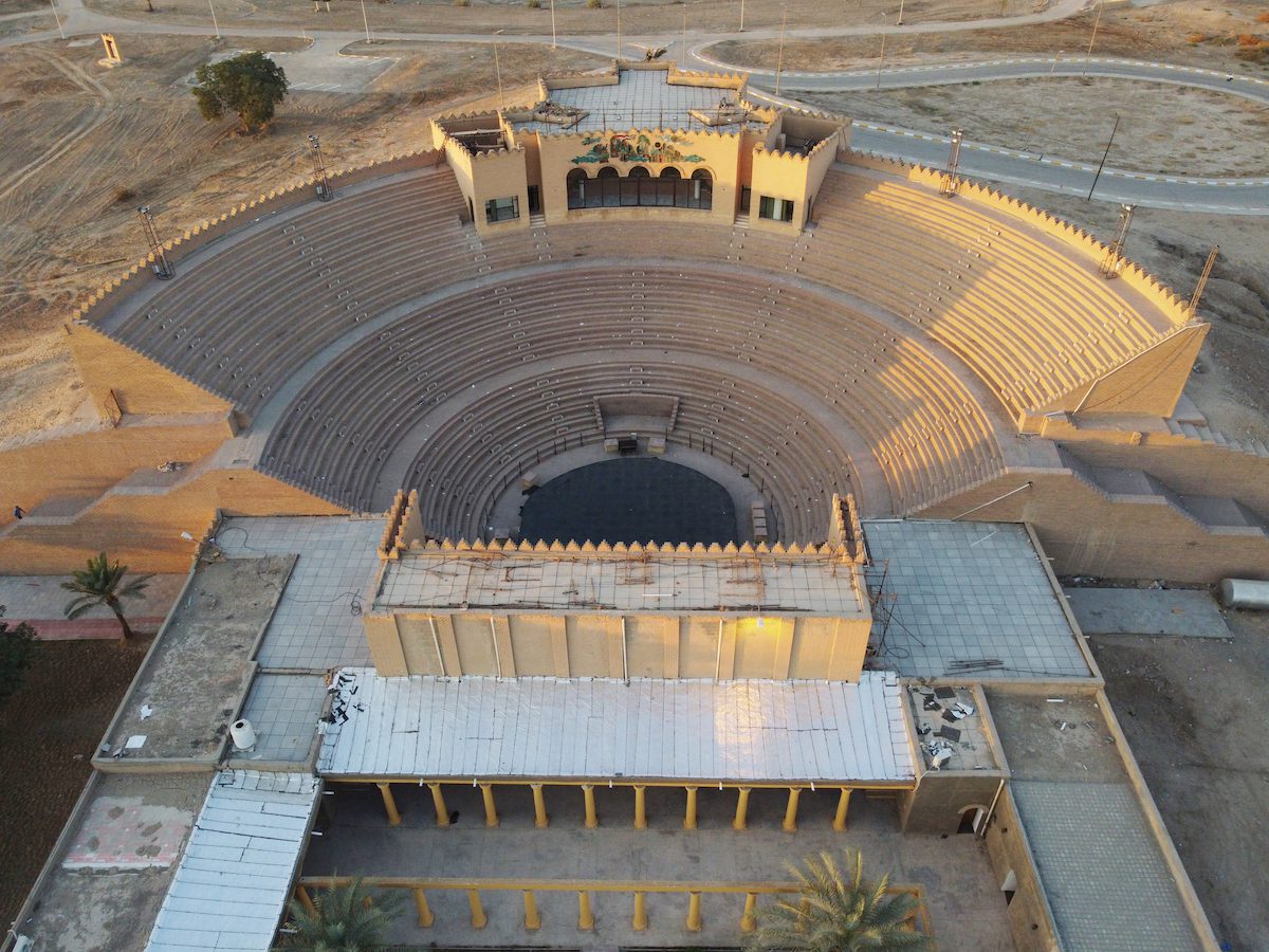 An aerial view of ancient theatre is seen in Babylon located 100 km south of Baghdad Iraq on November 8, 2021. [Karar Essa - Anadolu Agency]