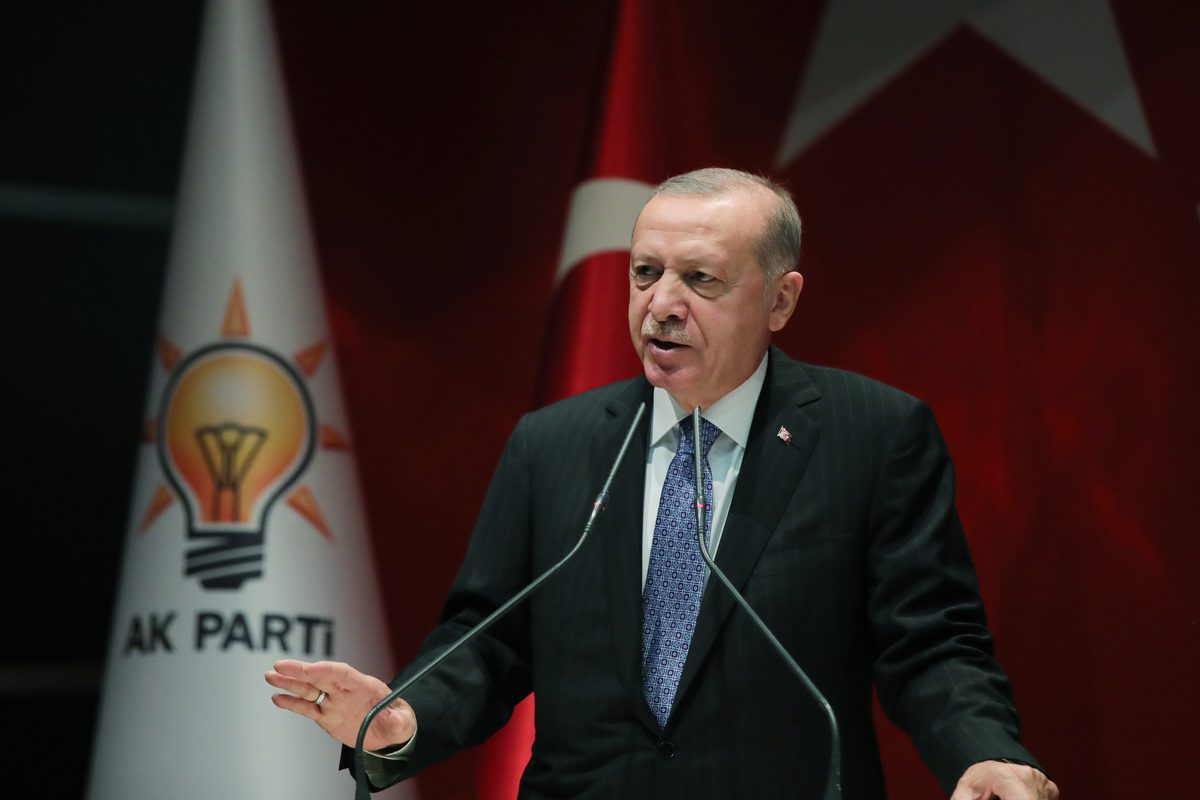 Turkish President and Leader of Turkey's ruling Justice and Development (AK) Party Recep Tayyip Erdogan in Ankara, Turkey on 23 November 2021 [TUR Presidency/Murat Cetinmuhurdar/Anadolu Agency]