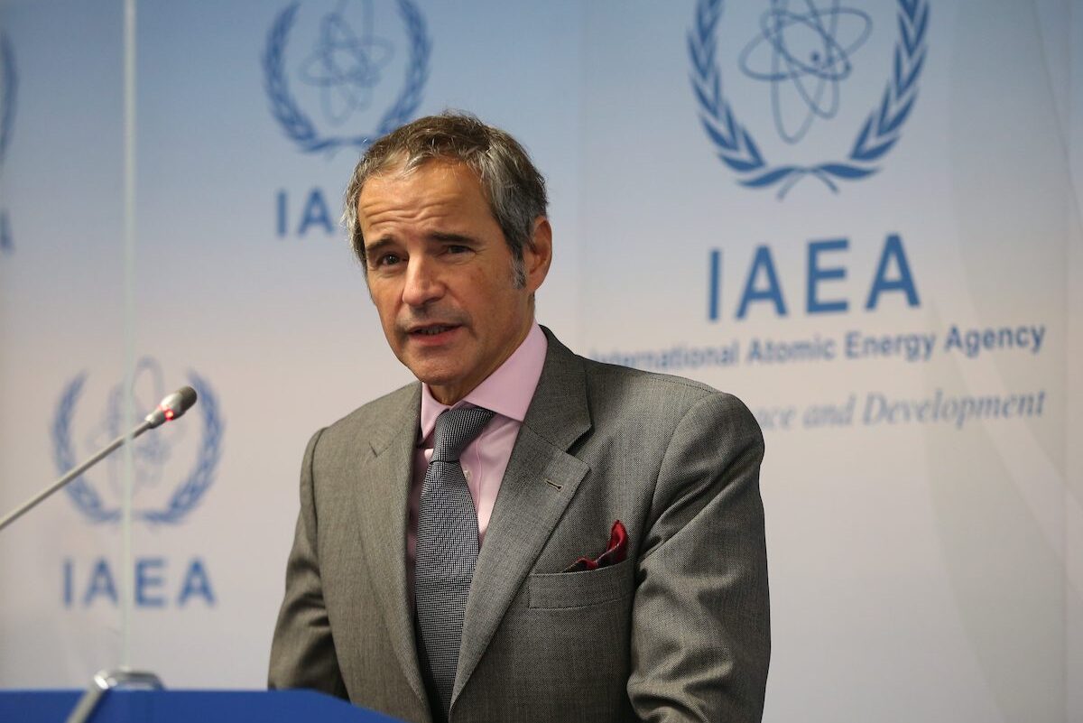 Director General of the International Atomic Energy Agency (IAEA) Rafael Mariano Grossi speaks during a press conference after the virtual IAEA Board of Governors meeting at the IAEA headquarters of the UN seat in Vienna, Austria, on November 24, 2021 [Aşkın Kıyağan / Anadolu Agency]