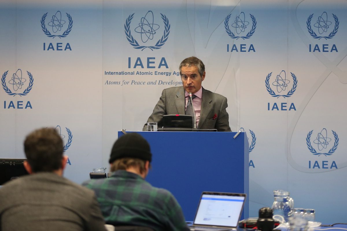 Director General of the International Atomic Energy Agency (IAEA) Rafael Mariano Grossi speaks during a press conference at the IAEA headquarters of the UN seat in Vienna, Austria, on November 24, 2021 [Aşkın Kıyağan/Anadolu Agency]