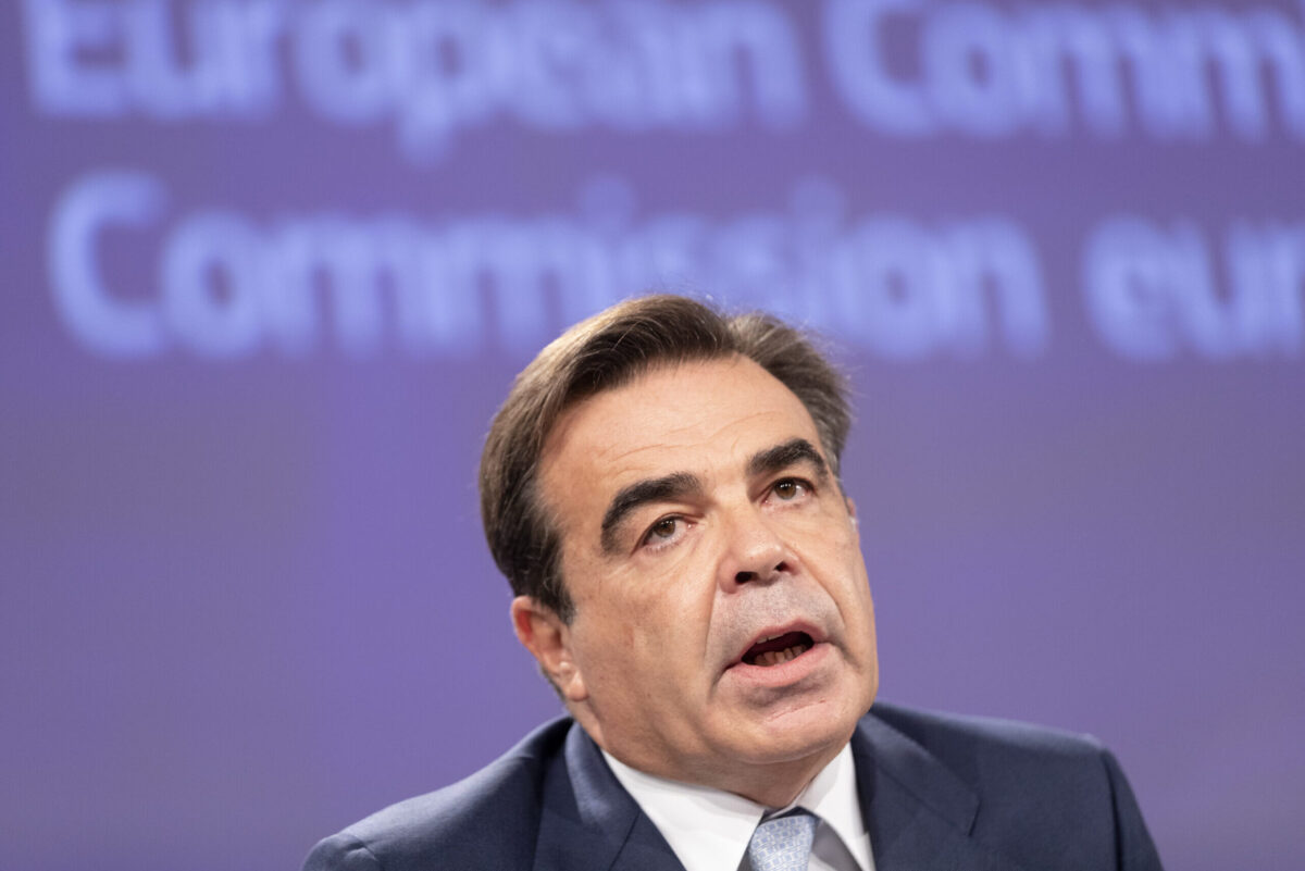 Vice President Margaritis Schinas is talking to media in the Berlaymont, the EU Commission headquarter on September 29, 2021 in Brussels, Belgium [Thierry Monasse/Getty Images]