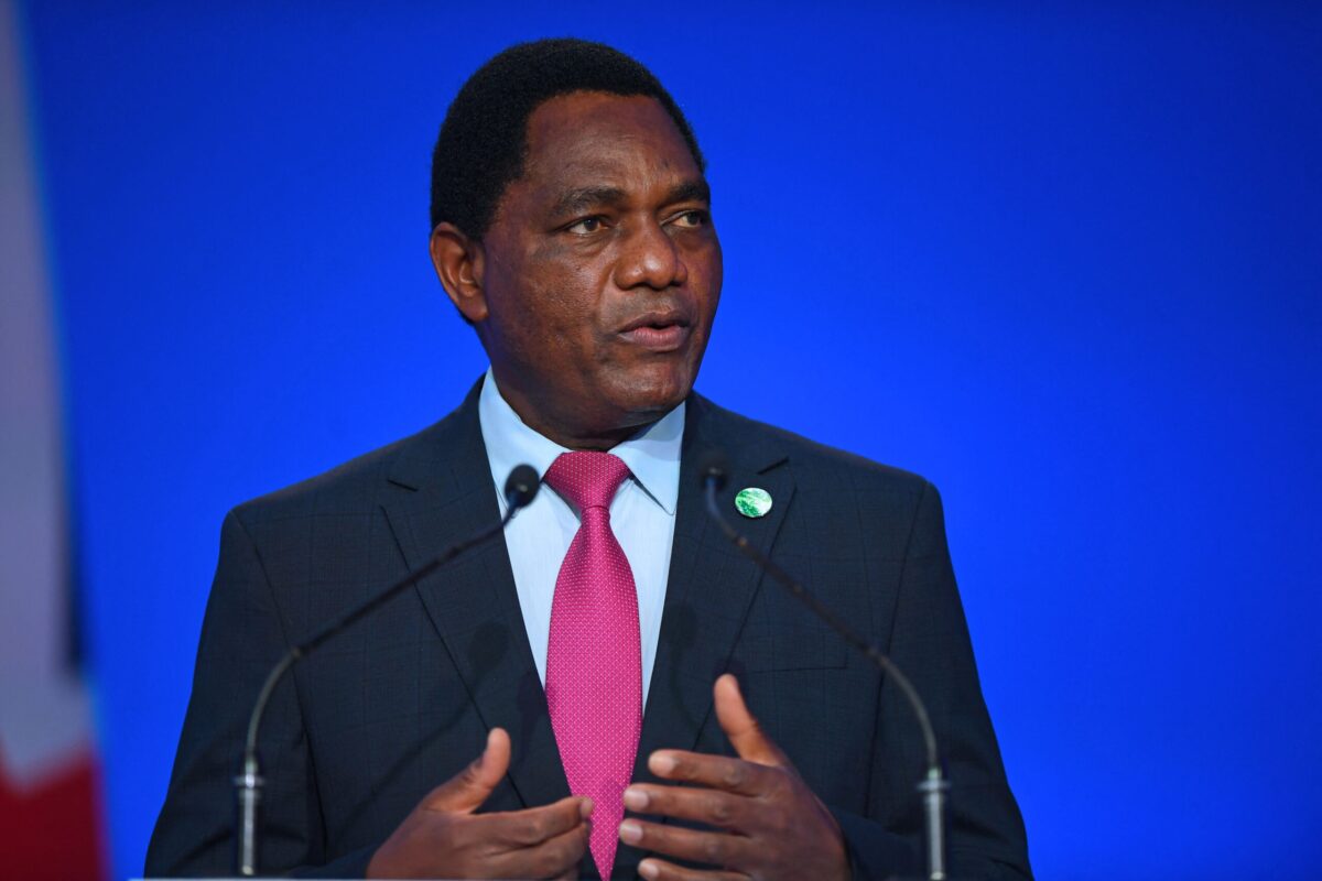 Zambia's President Hakainde Hichilema presents his national statement as part of the World Leaders' Summit of the COP26 UN Climate Change Conference in Glasgow, Scotland on November 1, 2021 [ANDY BUCHANAN/POOL/AFP via Getty Images]
