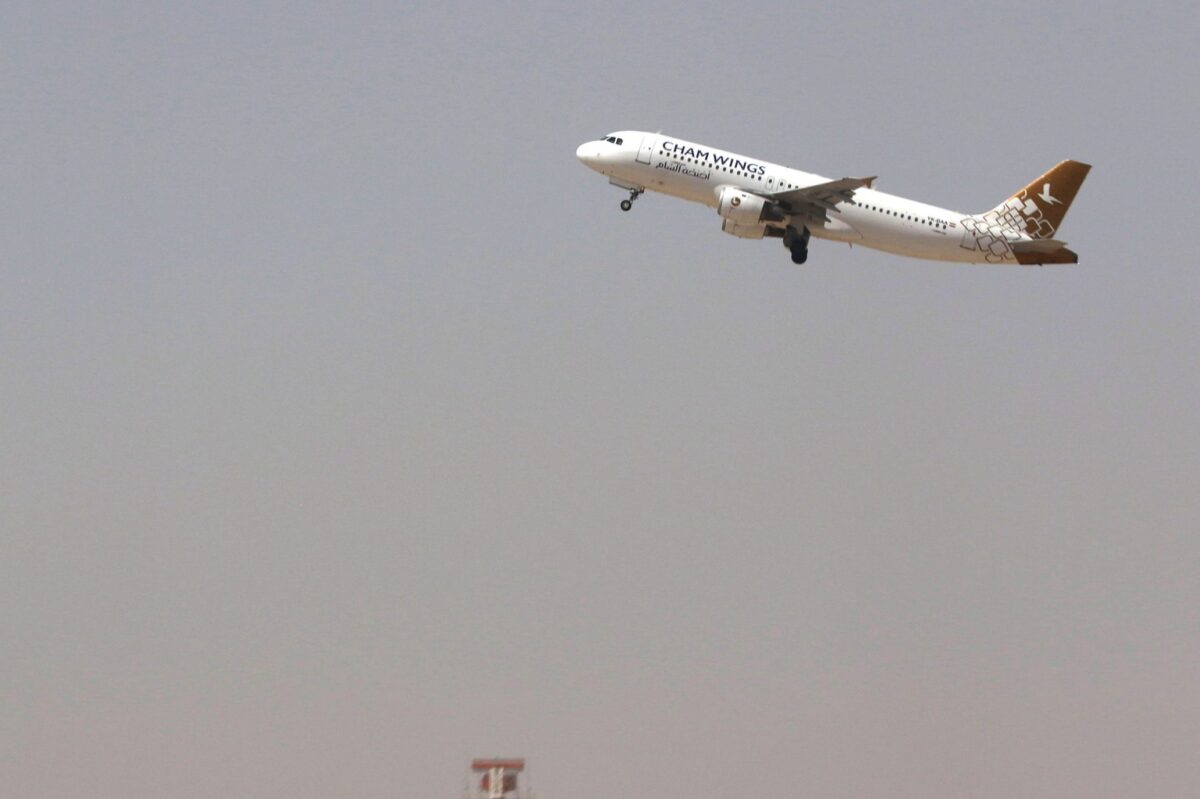A Cham Wings plane, a private Syrian airline, is pictured taking off from Arbil airport, in the capital of Iraq's autonomous northern Kurdish region, on September 28, 2017. All foreign flights to and from the Iraqi Kurdish capital Arbil will be suspended from Friday, officials said, as Baghdad increases pressure on the Kurds over this week's independence referendum. / AFP PHOTO / SAFIN HAMED (Photo credit should read SAFIN HAMED/AFP via Getty Images)