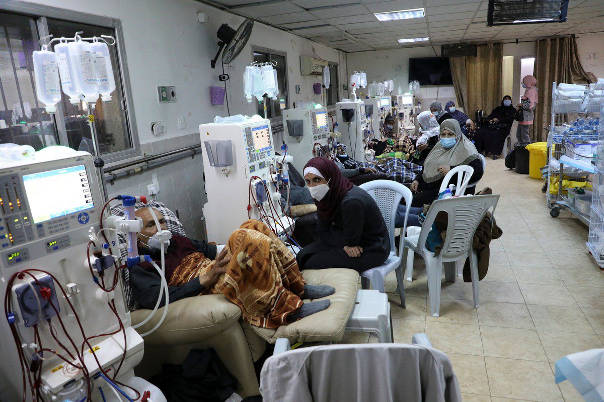 Palestinian patients seen in a hospital in the West Bank, 21 March 2021 [HAZEM BADER/AFP/Getty Images]