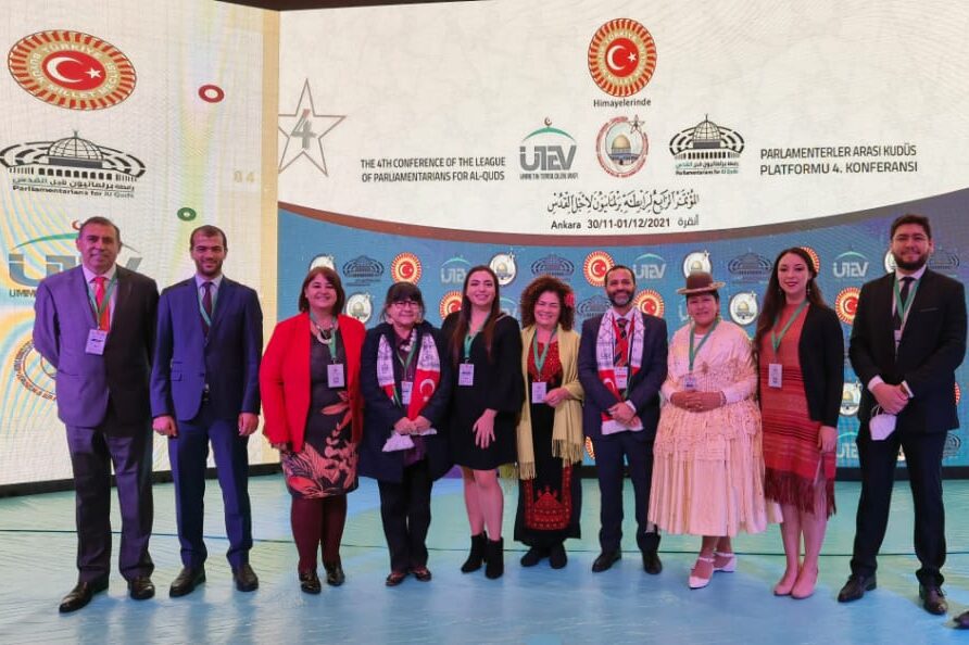 A delegation of parliamentarians from Latin America participate in the fourth Conference of the League of Parliamentarians for Al-Quds in the Turkish capital, Ankara, on 20 November 2021