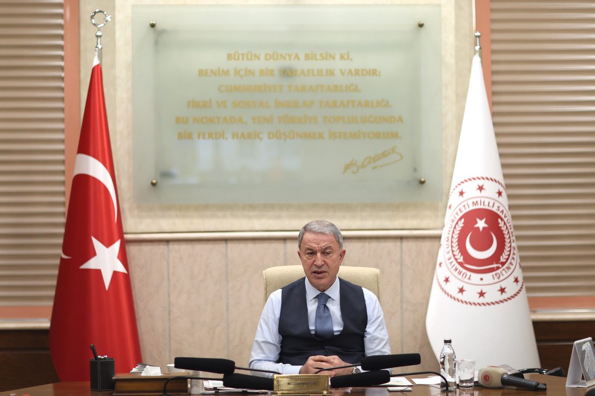 Turkish National Defense Minister Hulusi Akar in Ankara, Turkey on December 20, 2021. [Arif Akdoğan - Anadolu Agency]