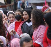 The Popular Front for the Liberation of Palestine commemorates its 54th anniversary in front of the Red Cross headquarters in Gaza, in solidarity with Palestinian prisoners held in Israeli jails on 13 December 2021 [Mohammed Asad/Middle East Monitor]